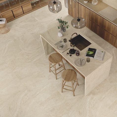 Ceramic Floor Tile, Floor Edging, Travertine Stone, Italian Tiles, Tile Stores, Kitchen Tile, Marble Effect, Textured Wall, Contemporary Kitchen