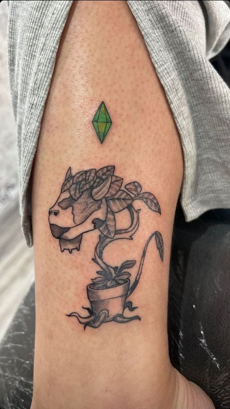 Cow Plant Tattoo, Plumbob Tattoo, Shouto Todoroki, Oxenfree, Plant Tattoo, Awesome Tattoos, Alternative Style, Tattoo Shop, Alternative Fashion