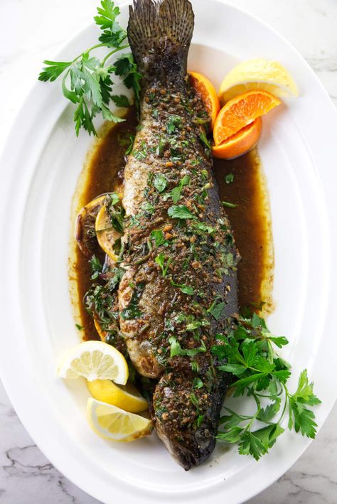 Rainbow Trout Recipe Whole Fish, Trout Recipes Whole Fish, Whole Rainbow Trout Recipe Baked, Seared Trout Recipes, Stuffed Rainbow Trout Recipe, Baked Rainbow Trout Recipe, Fresh Trout Recipes, Whole Rainbow Trout Recipe, Trout Recipes Oven