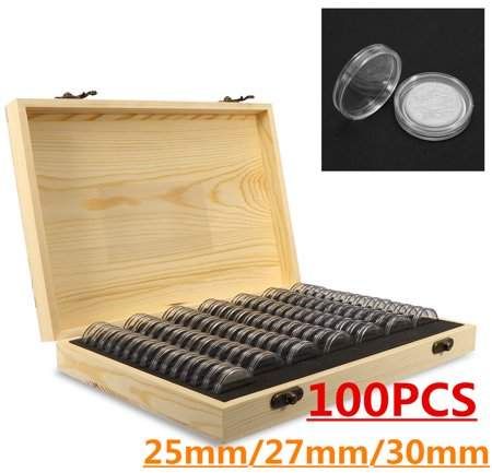 Grtsunsea 100PCS 25mm/27mm/30mm Round Collectable Coins Holders Container Organizer Coins Display Case Storage Wooden Box Coin Display Case, Coin Display, Lid Storage, Wooden Storage Boxes, Coin Holder, Collection Box, Container Organization, Display Storage, Wooden Case