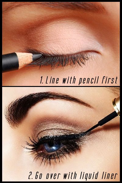 Make eyeliner last. Line with a pencil liner first & then go over with liquid liner. #ProTip #eyelinerforlife #makeup Applying Eyeliner, Eye Makeup Stencil, Makeup Stencils, Eyeliner Stencil, Pencil Liner, Eye Makeup Styles, Eye Liner Tricks, First Then, Makeup Stuff