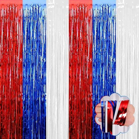 8 Pack Red White Blue Tinsel Foil Fringe Curtain Backdrop, 3.28Ft x 8.2Ft Metallic Streamers for Photo Booth, Birthday, Wedding, Valentine's Day, Mardi Gras, New Year, Disco Party Decorations Fringe Curtain Backdrop, Memorial Day Cookout, Foil Fringe Curtain, Disco Party Decorations, Curtain Backdrop, Photo Booth Birthday, Curtain Backdrops, Curtain Fringe, Halloween Party Decorations