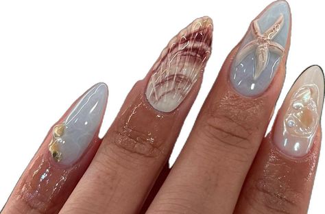 Amy | Gel X Educator & Mentor 🇨🇦 | she sells seashells by the seashore 🎶 with inspiration from @oaklestudio #gelxnails #almondnails #shellnails #seashellnails… | Instagram Europe Nails, Seashell Nails, Fun Summer Nails, Tropical Nails, Formal Nails, Mermaid Nails, She Sells Seashells, Cute Summer Nails, July Nails