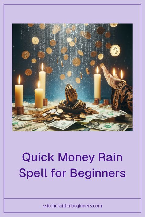 Looking to attract wealth effortlessly? This Money Rain Spell Prayer is your starting point in the magical world of witchcraft! Don't worry if you're a beginner; this enchanting spell guide walks you through simple steps that will open doors to financial abundance. The best part? You don’t need to be a pro—just a heart filled with belief and positive intent! Sprinkle your intentions, light a candle, and watch the magic happen as the cosmos respond to your request for wealth. Believe it, carry out this ritual, and let the money rain down in your life! Spell For Beginners, Rain Spell, Money Rain, Positive Intent, Witchcraft Basics, Wiccan Rede, Wicca For Beginners, Wiccan Rituals, Spells For Beginners