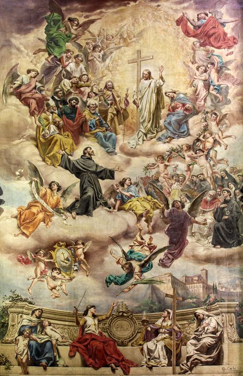 Saint Francis entering Heaven / San Francisco entrando al Paraíso  // Painted ceiling of the Franciscan church in Rabat, Malta // photo: Lawrence OP St Francis Assisi, Ascension Of Jesus, Santi Cattolici, Valletta Malta, St Francis Of Assisi, Ancient Paintings, Rennaissance Art, Jesus And Mary Pictures, Catholic Images