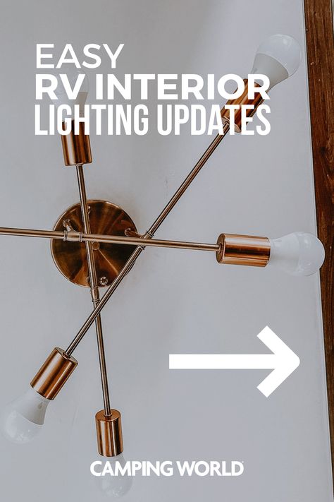 Want a “wow,” effect with little effort? Here we show you how to set the mood with lighting and give your RV’s interior an update. #campingworld #camping #rvupdates #renovation #rvlifestyle #tips #diy Rv Ceiling Light Makeover, Rv Lighting Upgrade, Replacing Rv Light Fixtures, Camper Light Fixtures, Rv Light Fixture Makeover, Rv Lighting Fixtures, Light Fixture Makeover, Replace Light Fixture, Camper Lights