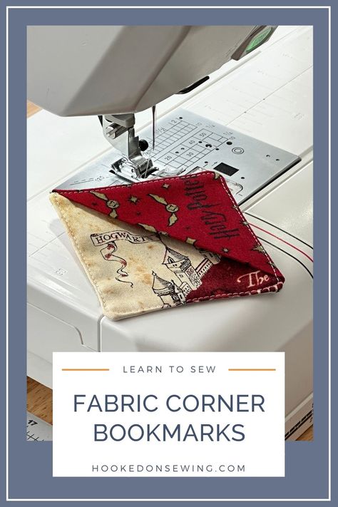 Learn how to sew these Fabric Corner Bookmarks using (3) 4"x4" squares of fabric. Get the instructions and video tutorial on Hooked on Sewing. Fabric Corner Bookmarks, Fabric Bookmarks, Corner Bookmark, Corner Bookmarks, Book Corners, Sewing Blogs, Bookmarks Handmade, How To Sew, Learn To Sew