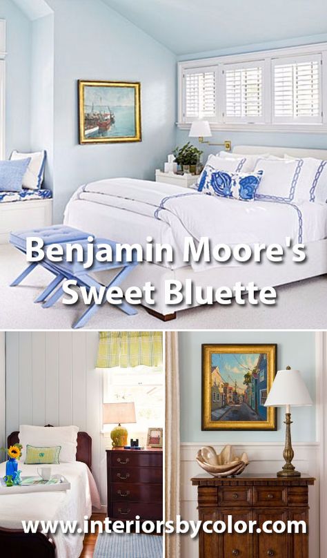 Benjamin Moore’s Sweet Bluette Benjamin Moore Sweet Bluette, Sweet Bluette Benjamin Moore, Ocean Air Benjamin Moore, Yoga Room Colors, Blue Dining Room Walls, Benjamin Moore Bathroom, Yoga Room Design, Home Yoga Room, Yoga Room Decor