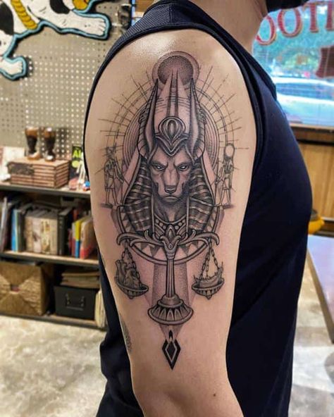 Anubis Tattoo 3 Symbols With Meaning, Sphinx Tattoo, Egyptian Cat Tattoos, Egyptian Tattoos, Horus Tattoo, God Anubis, Egyptian Tattoo Sleeve, Anubis Tattoo, Spirit Tattoo