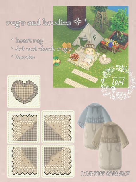 Animal Crossing Rug Design Code, Cottagecore Animal Crossing Codes, Acnh Flower Code, Acnh Fabric, Acnh Rugs, Anch Designs, Acnh Coastal, Cozy Grove, Cottagecore Animal Crossing