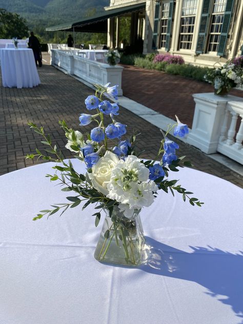 Blue Flower Arrangements Table, Blue White And Silver Floral Arrangements, Blue Floral Centrepiece, White Blue Green Flower Arrangements, Small Blue And White Floral Centerpieces, Boy Christening Decorations, White And Light Blue Floral Centerpieces, Blue White Green Floral Centerpiece, Blue Flower Centerpieces