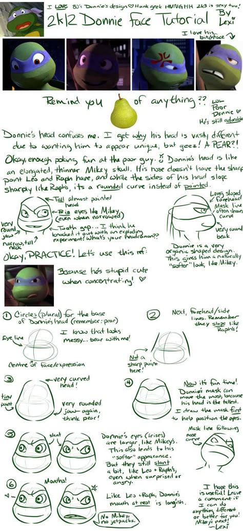 TMNT Tutorial: Don's face by Fulcrumisthebomb on DeviantArt How To Draw 2012 Tmnt, Tmnt 2012 Donnie Reference, Tmnt Tutorial, Tmnt 2012 Drawing Reference, Tmnt Drawing Reference, 2012 Tmnt Donnie, Tmnt X Oc, Tmnt Art Comics, Tmnt Reference