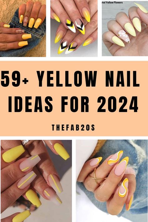 Looking for yellow nail ideas?! These trendy yellow nail designs are the PERFECT Spring and Summer nail ideas. Fun and cute yellow nails Yellow Pastel Nails Acrylic, Yellow Almond Nails Summer, Simple Nail Designs Yellow, Nail Yellow Design, Yellow Nail Inspiration, Yellow Rose Nails, Nails With Yellow Design, Yellow Tip Nails Acrylic, Yellow Vacation Nails