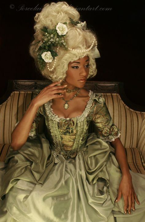 Black Royalty, Rococo Fashion, Flowers In Her Hair, American Gothic, 18th Century Fashion, Historical Dresses, Black Queen, Gothic Lolita, Marie Antoinette