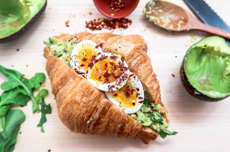 Croissant Avocado Egg, Avocado Croissant, Croissant Ideas, Brunch Boards, Egg Croissant, Boiled Egg Sandwich, Mini Breads, Korean Pork Belly, Korean Ingredients