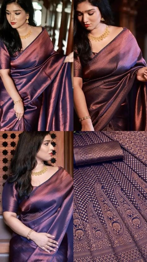 New Model Soft Silk Sarees, Saree Material Fabrics, Sarees For Wedding Guest, Saree Styles Traditional, Mega Sleeves Blouse Design, Latest Silk Sarees Trends, Silk Saree Look Traditional, Dusky Skin Saree Look, Wedding Guest Saree Look