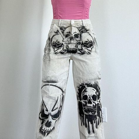 Custom made one of a kind skull corduroy pants!... - Depop Spray Paint Pants, Fabric Spray Paint, Fabric Spray, Corduroy Pants, Custom Made, Fashion Inspo, Pants, Fabric, Clothes