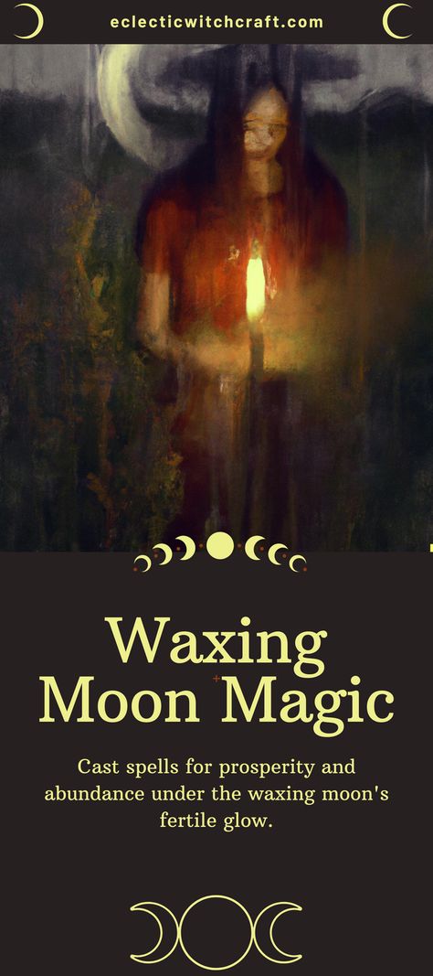 The waxing moon's increasing light amplifies spells for prosperity and achieving aspirations. Tap into its fertile, expansive energy through candle magic, herbs, crystals, and rituals aimed at growth and success. Waxing Gibbous Moon Spell, Waxing Moon Spells, Spells For Prosperity, Abundance Spells, Spells That Actually Work, Wish Spell, Eclectic Witchcraft, Manifest Success, Waxing Moon