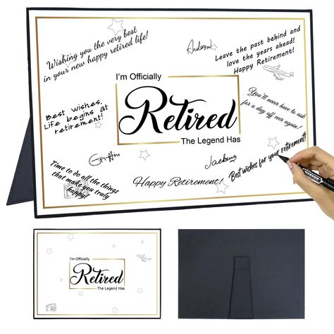 PRICES MAY VARY. 【Package Included】 - You will get a Happy Retirement signature guest book(without pen). It designed a support on the back of the retirement signature card and doesn't need to assemble. It is a practical tool to sign the names or blessings of the guests at the retirement party and can stand firmly on the table. Get ready for your retirement party, you can place it anywhere as you want. 【Going Away Gift】 - Retirement is a significant milestone and worth taking the time to celebrat Card Box Retirement Party, Happy Retirement Decorations, Signing Ideas, Party Decorations Black, Retirement Party Ideas, The Legend Has Retired, Retirement Decorations, Retirement Party Favors, Farewell Party