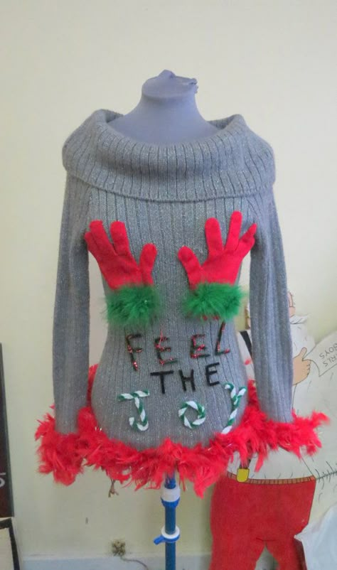 Cute Flirty Feel the Joy Tacky Ugly Christmas Sweater FooFoo Feather Boa Glam womens sz small Mini Dress Grey Metallic PRIORITY SHIPPING Tacky Christmas Party, Diy Christmas Sweater, Ugly Christmas Sweater Ideas, Ugly Sweater Ideas, Tacky Sweater, Christmas Sweater Ideas, Ugly Sweater Contest, Diy Ugly Christmas Sweater, Xmas Sweaters