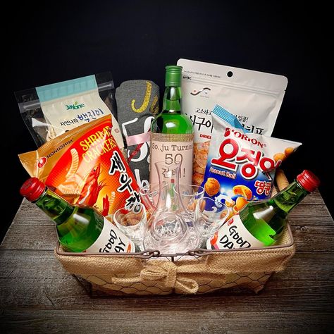 Asian Gift Basket, Korean Gift Basket, Asian Gift Basket Ideas, Peanut Ball, Fathers Day Gift Basket, Auction Basket, Asian Gifts, 32nd Birthday, 32 Birthday