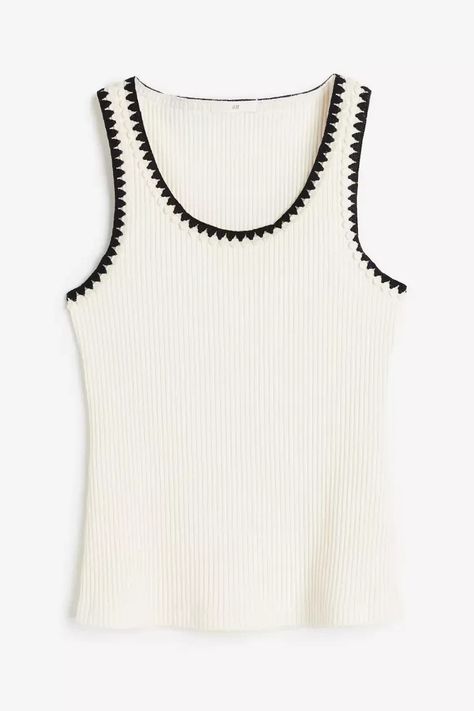 Ribbed Tank Top | H&M (US) Fitted Tank Top, Beige Shirt, Beige Blazer, Ribbed Tank Top, Halter Neck Top, Ribbed Tank Tops, Ribbed Tank, White Blazer, Linen Blazer