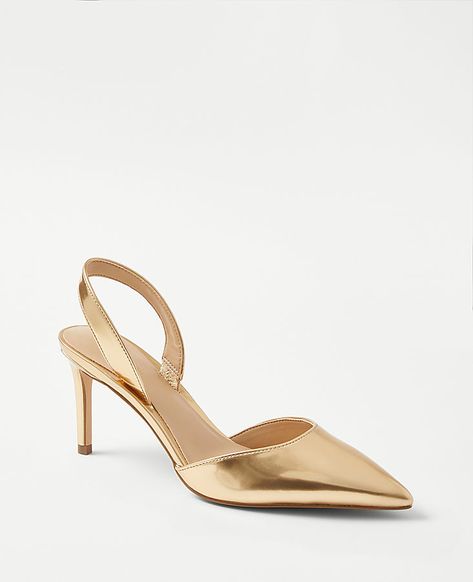 Gold Slingback Heels, Pointy Toe Heels, Knitted Suit, Gold Pumps, 4 Inch Heels, Gold Heels, Slingback Heel, Slingback Pump, Ann Taylor