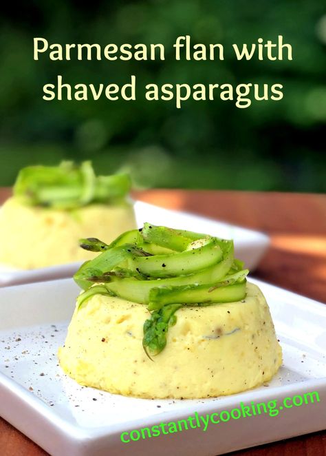 Italian Summer Dishes, Asparagus Starter, Parmesan Flan, Yacht Food, Lemon Dishes, Marinated Asparagus, Marinated Zucchini, Cheese Flan, Elegant Recipes