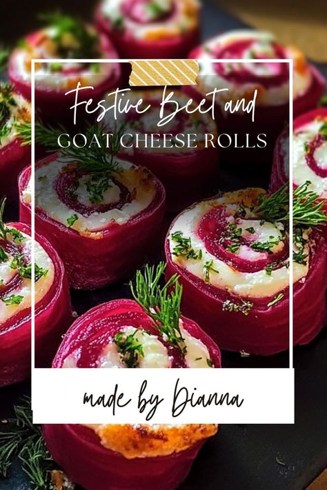 Looking for a unique holiday appetizer? These Beet and Goat Cheese Rolls are easy to make, vibrant, and bursting with flavor! Sweet beets, tangy goat cheese, and a hint of herbs – the perfect bite-sized treat to impress guests! Beet Appetizer, Beet Goat Cheese, Quick Sandwiches, Goat Cheese Appetizer, Beet And Goat Cheese, Cheese Rolls, Holiday Appetizer, Light Bites, Kid Friendly Lunches