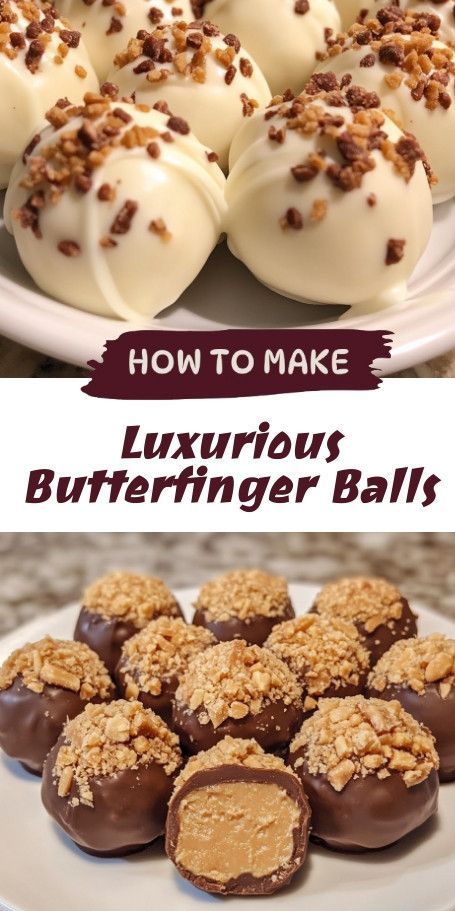 Luxurious Butterfinger Balls: Decadent No-Bake Treat for Any Occasion Indulge in these irresistible Luxurious Butterfinger Balls, a delightful no-bake dessert featuring creamy peanut butter and crunchy Butterfinger pieces. Perfect for any occasion, they're easy to make and sure to impress your guests. Enjoy a sweet, chocolaty treat in just 45 minutes! #ButterfingerBalls #NoBakeDessert #IndulgentTreat #EasyRecipes Butterfinger Balls, Butterfinger Recipes, Sticky Rolls, Easy Truffles, Butterfinger Candy, Peanut Butter Candy, Peanut Brittle, Cookie Icing, Chocolate Covered Pretzels