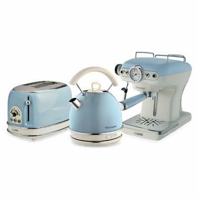 (eBay) Retro Dome Kettle, Toaster & Espresso Coffee Machine Set, Blue Vintage Style Green Tea Kettle, Kitchen Kettle, Kettle Toaster, Vintage Toaster, 4 Slice Toaster, Kettle And Toaster Set, Kettle And Toaster, Tea Break, Tea Kettle