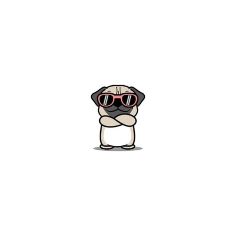 Cute pug dog with sunglasses crossing arms cartoon, vector illustration Wallpaper Pug, Crossing Arms, Paw Cartoon, Pug Wallpaper, Dog With Sunglasses, Pug Illustration, Dog With Glasses, Cute Koala, Cute Puns