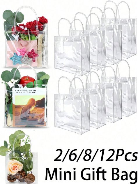 2/4/6/8/10/12Pcs Gift Bags Small PVC Bags Mini Clear Gift Bags With Handle,Plastic Gift Bags With Handle Clear Tote Bags Clear Party Favor Bags Reusable Transparent Plastic Bag With Handle, Gift Bag, Party Suuplies For Halloween Christmas Wedding Baby Shower Birthday Clear    PVC Plain Square Bag   Women Bags, size features are:Bust: ,Length: ,Sleeve Length: Clear Gift Bags, Plastic Gift Wrap, Plastic Gift Bags, Clear Tote Bags, Reusable Gift Bags, Fiesta Baby Shower, Baby Shower Party Favors, Handbag Organization, Party Gift Bags