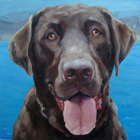 Happy Tongue custom Pet Portrait Oil Painting by puciPetPortraits Choc Labrador, Chocolate Lab Painting, Painting Ideas Portrait, Einstein Painting, Lab Painting, Choc Lab, Puppy Pals, Watercolor Dogs, Labrador Dogs