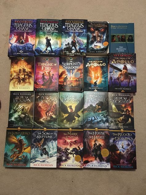 My Rick Riordan book collection is almost complete! I have a problem Percy Jackson Collection, Percy Jackson Book Collection, Percy Jackson Books Covers, All Rick Riordan Books, Percy Jackson Tumblr, Tumblr Ideas, Horror Novels, Single Book, Zio Rick