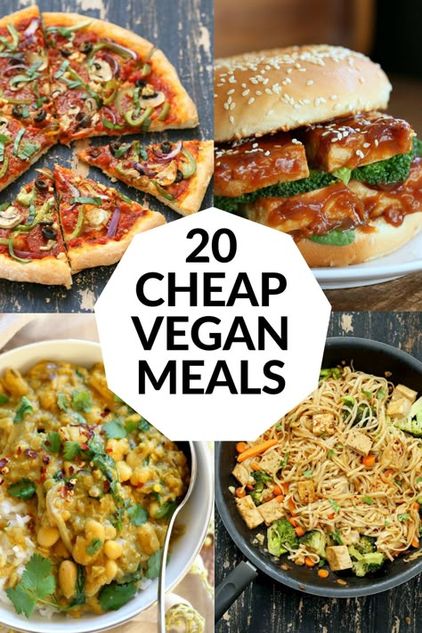 20 cheap vegan meals. Affordable and easy recipes for vegan on a budget. Using budget-friendly ingredients like lentils and beans, tofu, pasta, and vegetables like cauliflower and sweet potato. Cheap Vegetarian Meals, Budget Vegan, Cheap Vegan Meals, Meals Vegan, Resep Pasta, Cheap Vegan, Vegan Meal Plans, Vegan Meal Prep, Dinner Appetizers