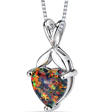 Created Black Opal Heart Pendant Necklace Sterling Silver 150 Carats *** Check this awesome product by going to the link at the image. Black Fire Opal, Necklaces With Meaning, Black Opal Pendant, Opal Pendant Necklace, Black Fire, Necklace For Girlfriend, Girls Necklaces, Silver Pendants, Opal Pendants