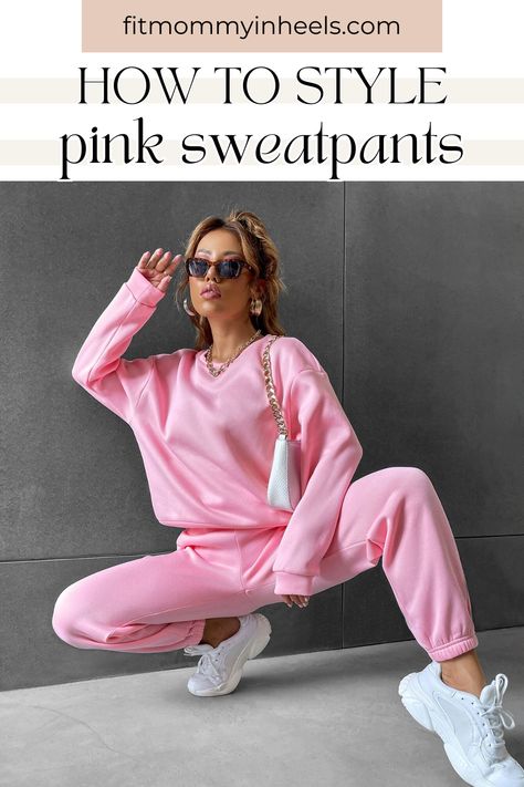 Pink sweatpants are more than just cozy; they're a fashion statement, too! Mix comfort and style effortlessly with the right pieces and accessories. Whether it's a casual day or you're dressing them up, these tips will keep you looking chic. Pink Sweatsuit, Drop Shoulder Sweatshirt, Hot Sweater, Pink Sweatpants, Dropped Shoulder Sweatshirt, Spring Women, Sweater Material, Spring Tops, Dressy Casual