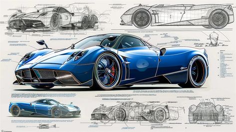 4k HD Wallpaper: Pagani Huayra Blueprint and Sketches Pagani Huayra Wallpapers, Car Blueprint, Automotive Illustration, 4k Hd Wallpaper, Blueprint Art, Cool Car Drawings, High Performance Cars, Pagani Huayra, Industrial Design Sketch