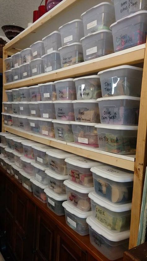 soap storage Soap Storage Ideas, Soap Studio Spaces, Soap Making Room, Soap Making Work Area, Soap Making Studio, Soap Workshop Studio, Soap Workshop, Soap Storage, Soap Studio