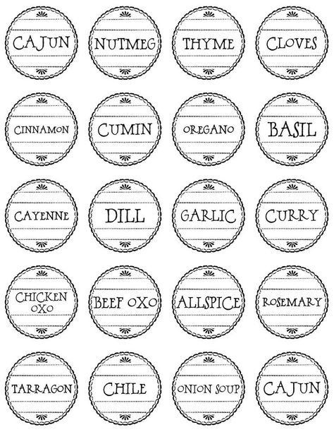 pretty spice labels Spices Labels, Free Pantry Labels, Water Bottle Labels Free, Return Address Labels Template, Herb Labels, Make Your Own Labels, Mason Jars Labels, Printable Water Bottle Labels, Water Bottle Labels Template