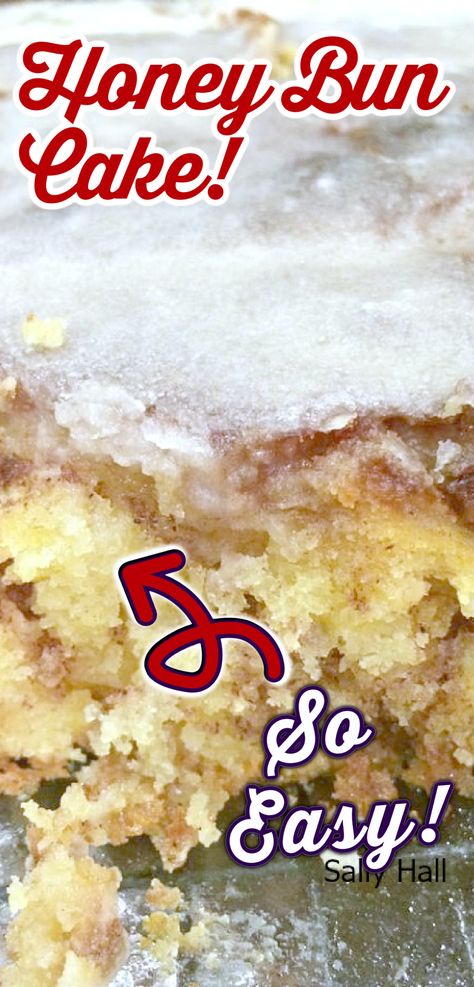 Honeybun Cake Recipe, Cinnamon Bun Cake, Brown Sugar Cake, Cherry And Almond Cake, Homemade Yellow Cake, Honey Bun Cake, Brown Sugar Cakes, Bun Cake, Oatmeal Cake