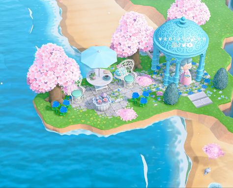 Animal Crossing Villager House Layout, Acnh Hacks, Acnh Fairytale, Acnh Themes, Blue Rose Petals, Acnh Beach, Fairy Island, Acnh Kidcore, Fairytale Theme