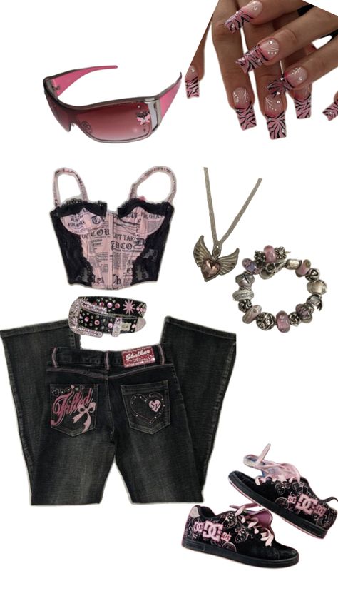 #pink #black #outfit #cute #y2k Pink Black Outfit, Wwe Outfits, Girly Fits, Cute Couple Outfits, Outfit Cute, 2000s Fashion Outfits, Fashionista Clothes, Y2k Outfits, Couple Outfits