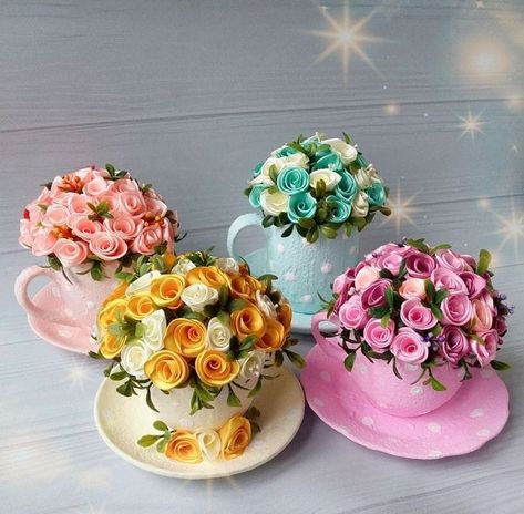 Ikebana fresh flowers arrangements Homemade Centerpieces, Flowers Arrangements Ideas, Tea Cups Diy, Tea Cup Centerpieces, Cup And Saucer Crafts, Teacup Crafts, Diy Arrangements, Creative Flower Arrangements, Flowers Arrangements