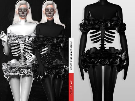 Bones n' Roses Costume | momo on Patreon Sims 4 Body Horror Cc, Sims 4 Horror, Sims Halloween, Sims4 Clothing, Rose Costume, Halloween City, Sims Clothes, Full Body Costumes, Oc Outfits