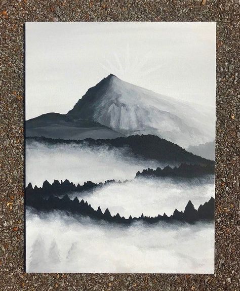 White Sketches, Mountain And Forest, Art Mountains, Art Items, Arte Alien, Foggy Forest, Mountain Canvas, Landscape Paintings Acrylic, Landscape Photography Nature