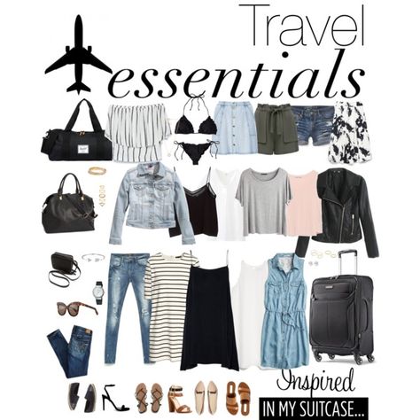 Travel Essentials by style-love on Polyvore featuring maurices, H&M, MANGO, Zara, Chicnova Fashion, Uniqlo, Topshop, Forever New, American Eagle Outfitters and AÃ©ropostale Travel Packing Outfits, Packing Clothes, Holiday Packing, Travel Capsule, Travel Capsule Wardrobe, Travel Outfit Summer, Vacation Packing, Carry On Suitcase, Travel Wardrobe