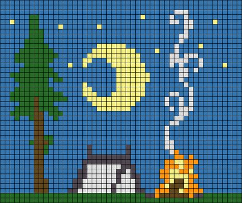 Camping Pixel Art, Big Perler Bead Patterns, Character Blankets, Autumn Cross Stitch Patterns, Moon Tree, Graph Crochet, Pixel Art Templates, Graph Paper Art, Graph Design