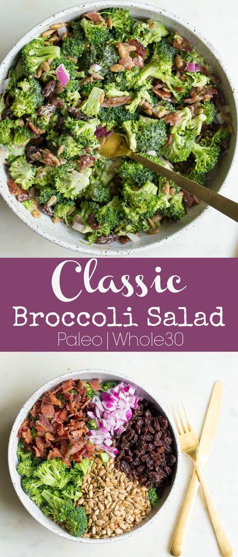 Raw Broccoli Salad, Salad Broccoli, Easy Broccoli Salad, Broccoli Cauliflower Salad, Broccoli Salad Bacon, Fried Broccoli, Raw Broccoli, Paleo Salads, Paleo Diet Plan